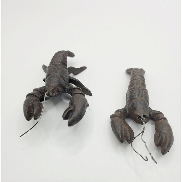 Vintage Cast Iron Lobster Crawfish Figurine Paperweight Nautical Decor Cajun Set - Picture 4 of 10